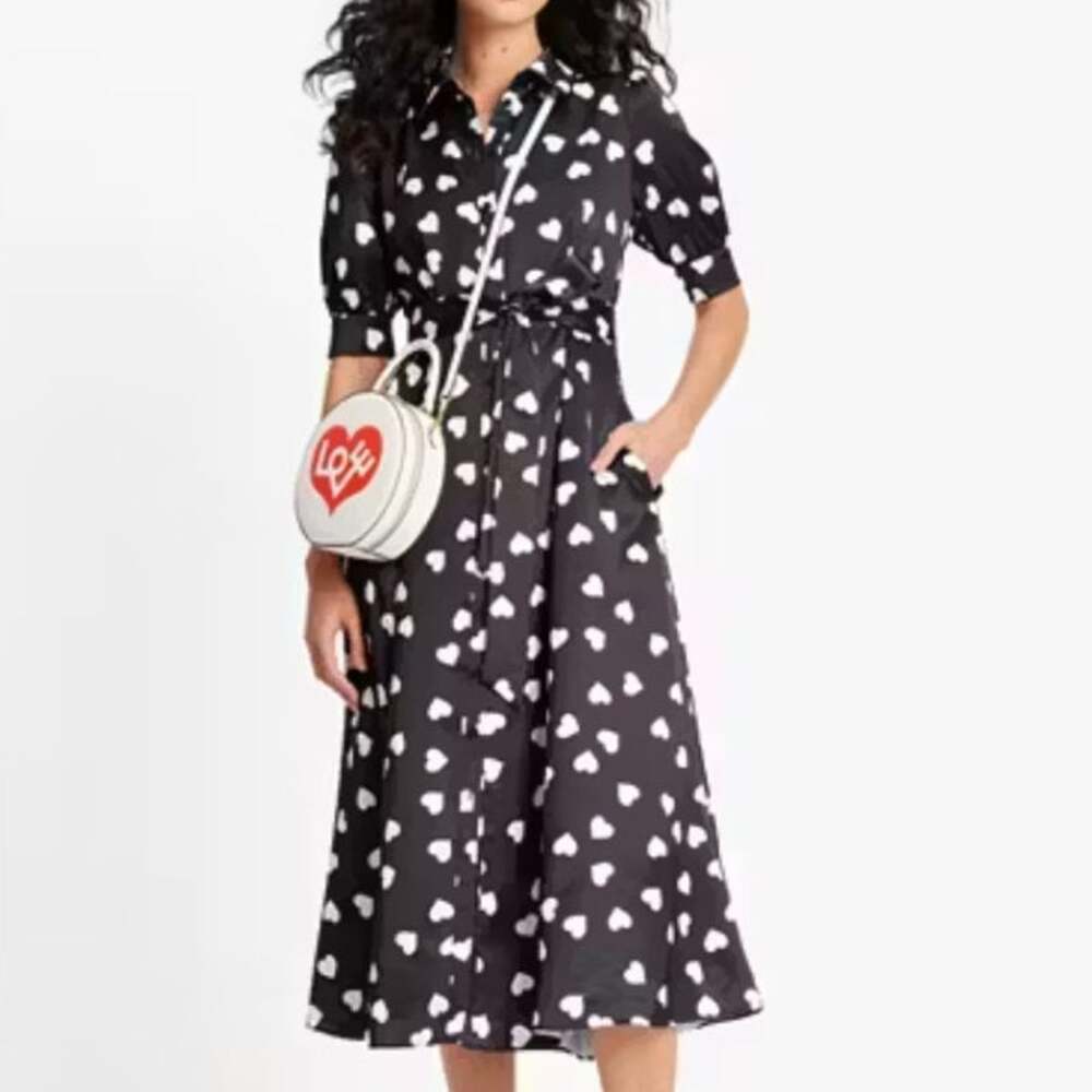 KATE SPADE New York Scattered Hearts Belted Shirtdress Black White 16 Whimsigoth